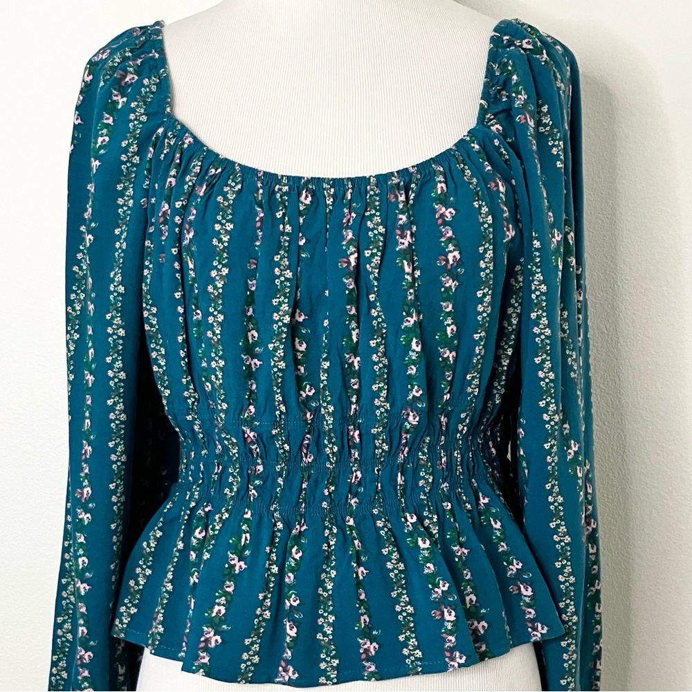 Kingston Grey | Teal & Pink Floral Off Shoulder Blouse